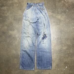 Vintage 50s 60s Blue Denim Side Zip Jeans 22x30